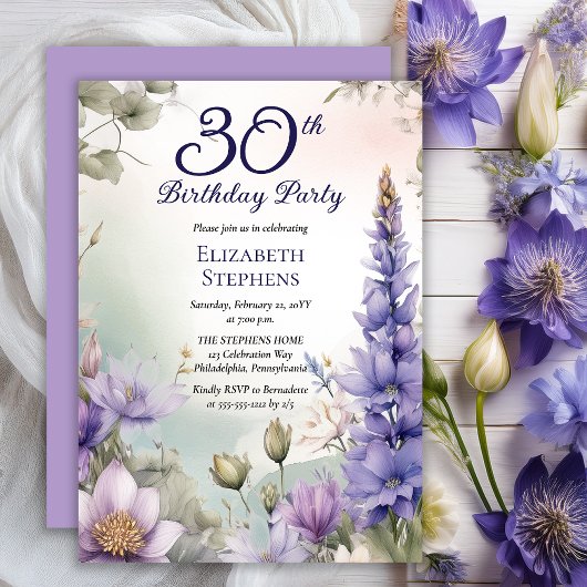 Invitation Larkspur | Water Lily Floral 30th Birthday Party