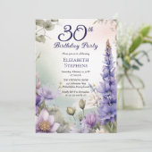 Invitation Larkspur | Water Lily Floral 30th Birthday Party (Debout devant)