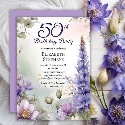 Invitation Larkspur | Water Lily Floral 50th Birthday Party