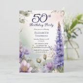 Invitation Larkspur | Water Lily Floral 50th Birthday Party (Debout devant)