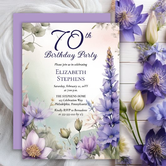 Invitation Larkspur | Water Lily Floral 70th Birthday Party