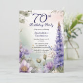 Invitation Larkspur | Water Lily Floral 70th Birthday Party (Debout devant)