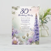 Invitation Larkspur | Water Lily Floral 80th Birthday Party (Debout devant)