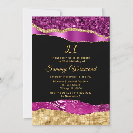 Invitation Larmes à glam violet et or Fête d'anniversaire (Devant)