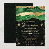 Invitation Larmes de glam vert et or Bokeh Quinceanera (Devant / Derrière)