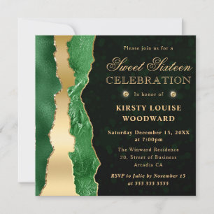 Invitation Larmes de Glam Vert et Or Bokeh Sweet Sixteen