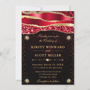 Invitation Larmes de glamour rouge et or Bokeh Mariage