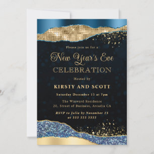 Invitation Larmes de paillettes bleues et dorées Glam pour la