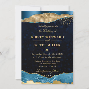 Invitation Larmes et Bokeh de mariage Bleu et Or Glam