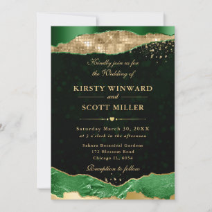 Invitation Larmes et Bokeh de Mariage Vert et Or Luxueux