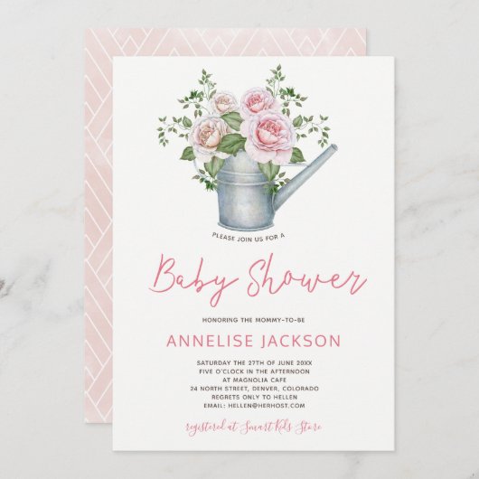 Invitation L'arrosage peut rougir rose roses bébé douche fill (Devant / Derrière)
