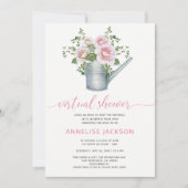 Invitation L'arrosage peut sauge rose blush baby shower virtu (Devant)