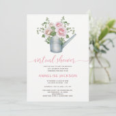 Invitation L'arrosage peut sauge rose blush baby shower virtu (Debout devant)