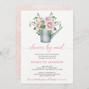 Invitation L'arrosage peut sauge rose roses baby shower par c