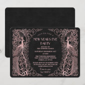 Invitation L'Art rose de l'or Peacocks le réveillon du Nouvel (Devant / Derrière)