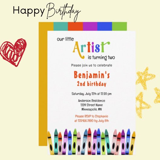 Invitation L'artiste Crayon atteint 2 ans - L'anniversaire de