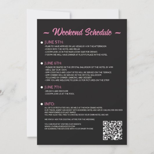Invitation Las Vegas avec Mariage de code QR (Dos)