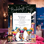 Invitation Las Vegas Bachelorette à thème<br><div class="desc">Célébrez la future mariée avec nos incontournables invitations de la soirée de bachelorette à thème de Las Vegas! Parfaits pour l'équipe qui se dirige vers la Ville Lumière, ces invitations captent l'excitation d'un "dernier vol devant l'anneau" avec des illustrations vibrantes de monuments emblématiques de Vegas et de cocktails étincelants. Donnez...</div>