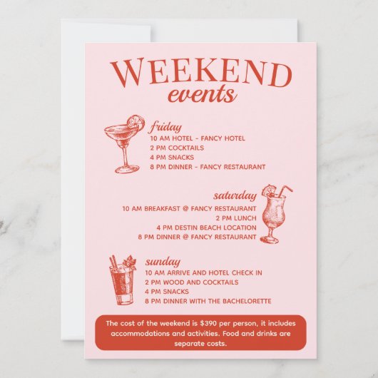 Invitation Las Vegas Bachelorette Party Itinéraire Customisé (Dos)