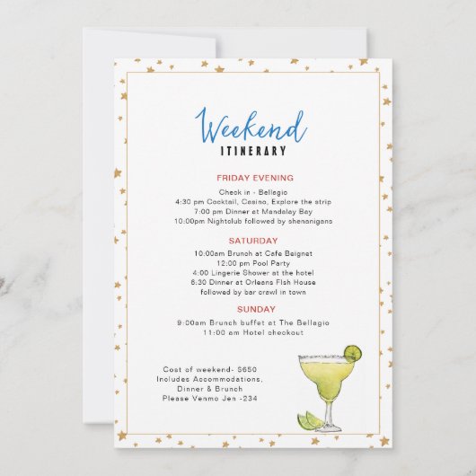 Invitation Las Vegas Bachelorette week-end avec Itinéraire (Dos)