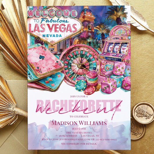 Invitation Las Vegas Bachelorette week-end luxe rose violet