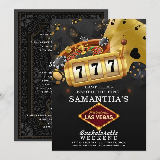 Invitation Las Vegas Bachelorette Weekend Party Black Gold (Devant / Derrière)