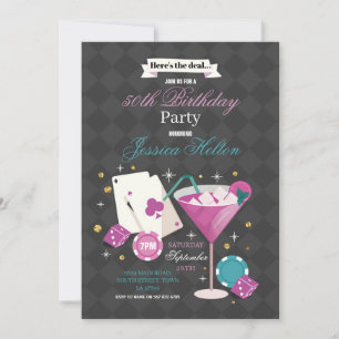 Invitation Las Vegas Birthday Casino Dice Chips Martini Party