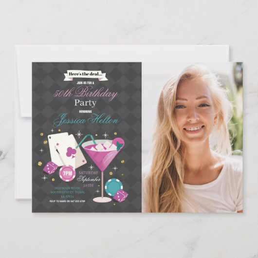 Invitation Las Vegas Birthday Casino Dice Chips Photo Party (Devant)