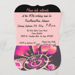 Invitation Las Vegas Casino Anniversaire Fête rose et noir