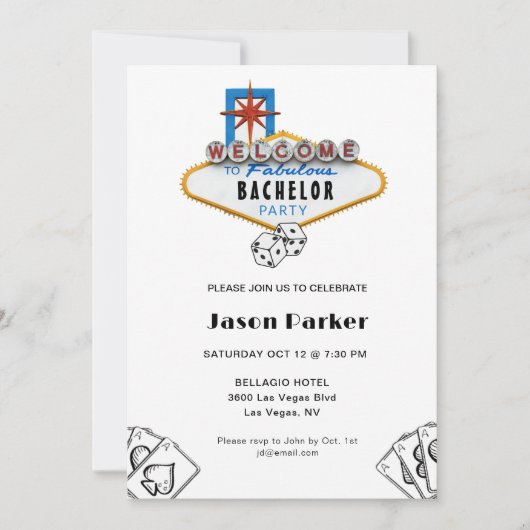 Invitation Las Vegas Casino Night Bachelor (Devant)