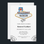 Invitation Las Vegas Casino Night Bachelor<br><div class="desc">Invitation de nuit au casino avec signe Las Vegas,  dés et cartes.</div>