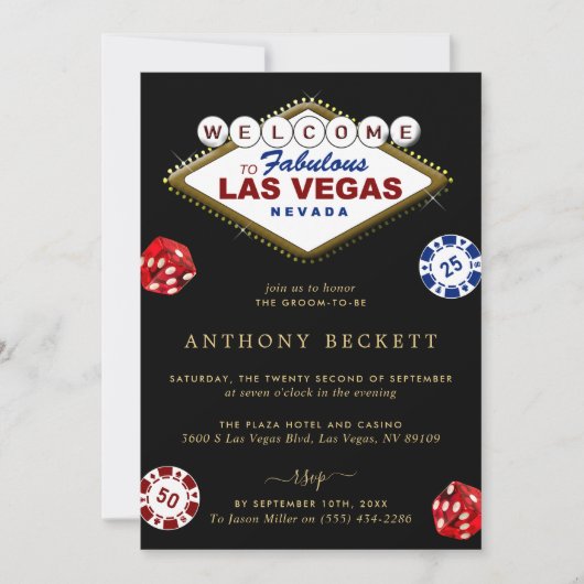 Invitation Las Vegas Casino Night Bachelor Party (Devant)
