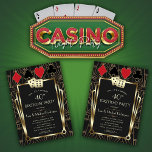 Invitation Las Vegas Casino Royale Grand Anniversaire<br><div class="desc">Royal, conception de carte Vintage Great and Casino thème. Il présente une forme de style Art déco de style Great, Roaring des années 1920, un faux royal or freer-de-lis, un séparateur d'or et des polices vintages, une paire de dés, sur un arrière - plan texturé noir avec un motif Art...</div>