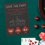 Invitation Las Vegas Casino Skyline Mariage Enregistrer La Da<br><div class="desc">Un mariage amusant et moderne Save the Date pour exciter vos invités pour votre mariage à Las Vegas! Cette Save the Date comprend des graphiques en couleur rouge gras de carte à jouer, un rendu moderne de la ligne d'horizon de Las Vegas, ainsi que des polices et du texte entièrement...</div>