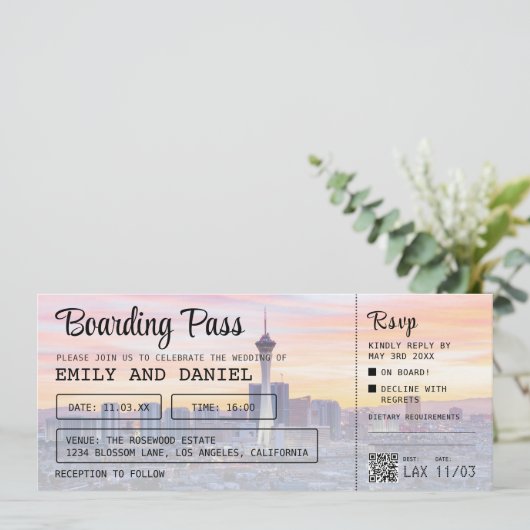 Invitation Las Vegas Destination Boarding Pass Mariage (Debout devant)