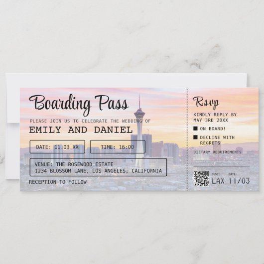 Invitation Las Vegas Destination Boarding Pass Mariage (Devant)