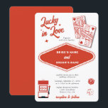 Invitation Las Vegas Destination Casino Lucky in Love Mariage<br><div class="desc">Un design mariage à thème unique dessiné à la main par Las Vegas Casino. Destination moderne Las Vegas, Nevada thème mariage avec cartes à jouer, casino de jeux d'argent illustrations à thème. Un design faire-part de mariage Las Vegas rouge et blanc idéal pour les mariages de casino. Des articles de...</div>