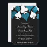Invitation Las Vegas Destiny Malibu Blue Parties scintillant<br><div class="desc">Ce faire-part de mariage est doté d'une élégante typographie et d'un accent graphique de costumes de cartes en parties scintillant blanche et bleu turquoise. Parfait pour un mariage de Las Vegas dans une petite chapelle au large de la bande, tout ce dont vous avez besoin est l'amour et un témoin...</div>