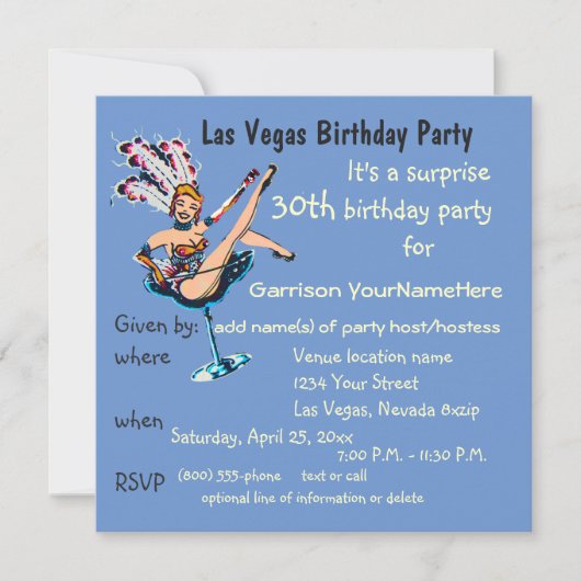Invitation Las Vegas fête du 30e anniversaire (Devant)