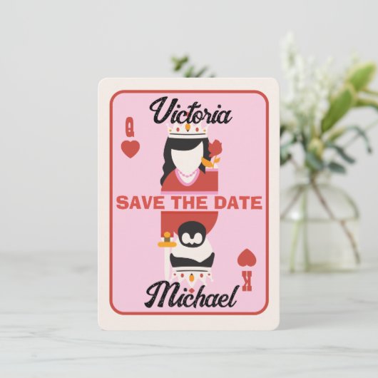 Invitation Las Vegas King Queen Heart Save the Date Photo (Debout devant)