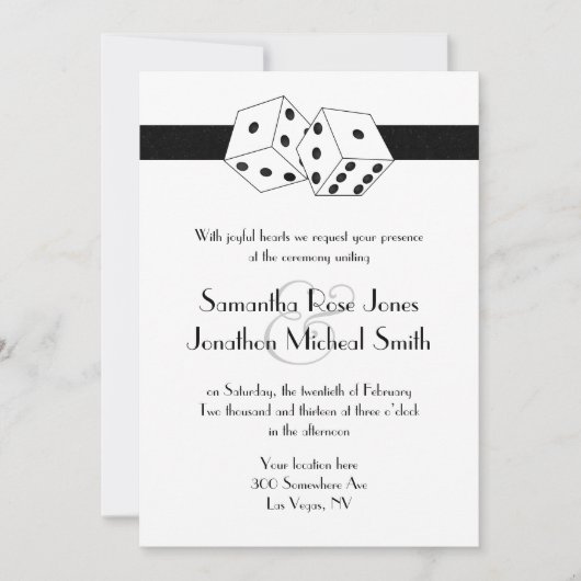 Invitation Las Vegas Mariage Dice thème blanc et noir (Devant)