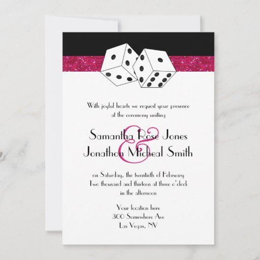 Invitation Las Vegas Mariage Dice Thème Hot rose Faux Parties (Devant)