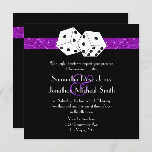 Invitation Las Vegas Mariage Dice Thème Purple Faux Parties s (Devant / Derrière)