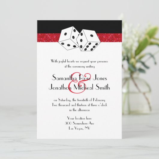 Invitation Las Vegas Mariage Dice Thème Ruby Red Faux Parties (Debout devant)