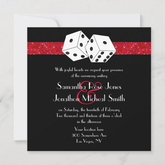 Invitation Las Vegas Mariage Dice Thème Ruby Red Faux Parties (Devant)