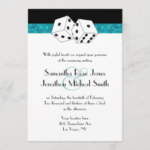Invitation Las Vegas Mariage Dice Thème Turquoise Faux Partie