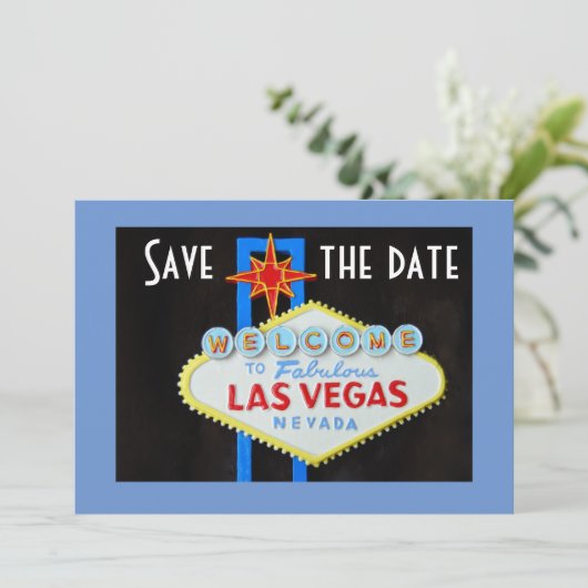 Invitation Las Vegas Mariage Enregistrer la date Bleu (Debout devant)