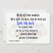 Invitation Las Vegas Mariage Enregistrer la date Bleu (Dos)