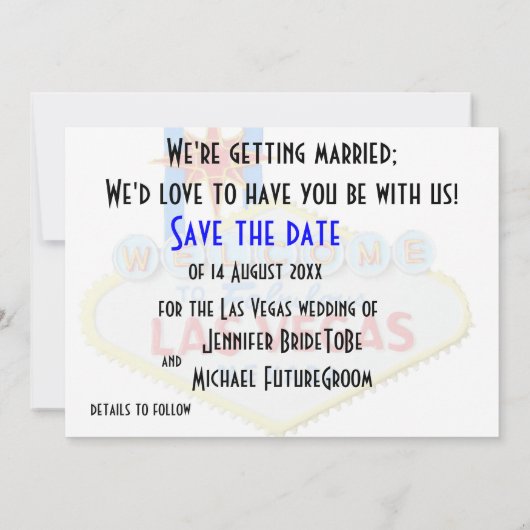 Invitation Las Vegas Mariage Enregistrer la date Bleu (Dos)