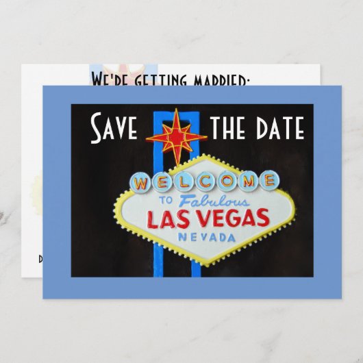 Invitation Las Vegas Mariage Enregistrer la date Bleu (Devant / Derrière)